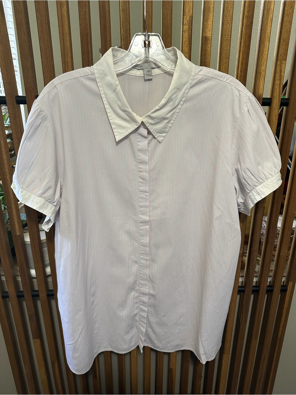 Old Navy Pink White Pinstripe Contrast Collar Short Sleeve Blouse XXL